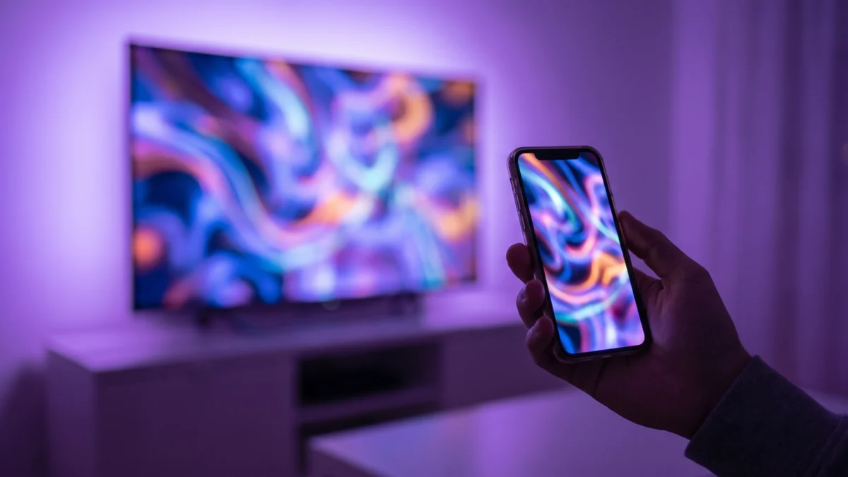 Stream vergelijken op een telefoon naast een televisie